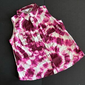 2/$34 💥🆕 LulaRoe Roxanne Pink Tie Dye Sleeveless Button Up Tank | 3X | 4540
